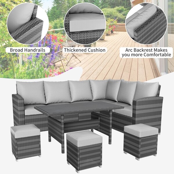 Patio Furniture Set，7 PCS Outdoor Patio Furniture，PE Rattan Grey Wicker with Dining Table andChair