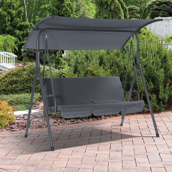 3 Seats Luxury Outdoor Porch Swing Chair With Cup Holders and Adjustable Canopy