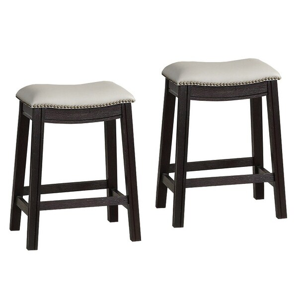 Curved Leatherette Counter Stool with Nailhead Trim， Set of 2， Gray - 24 H x 13.8 W x 18 L