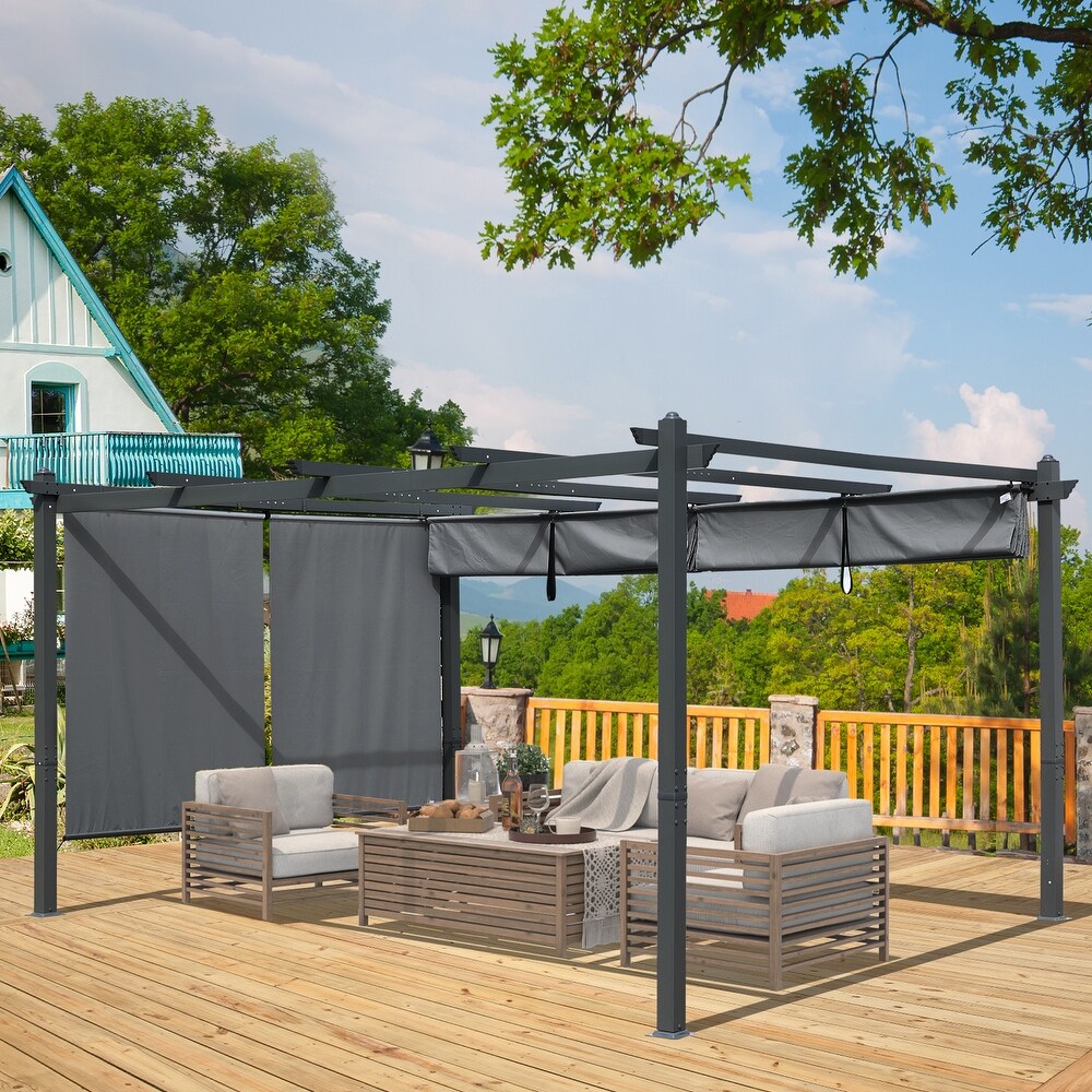 Aoodor Outdoor Pergola 12'x14' Aluminum Patio Pergola with Adjustable Sun Shade Cover and Retractable Canopy