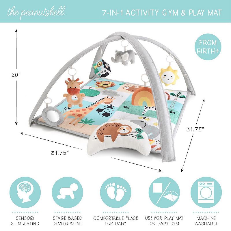 The Peanutshell 7 In 1 Baby Play Gym And Tummy Time Mat， Safari 123