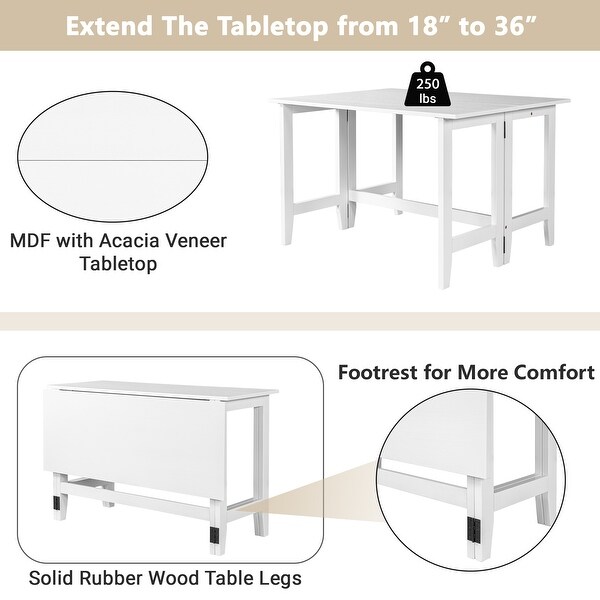 Wood Extendable Dining Table with Drop Leaf for Small Places