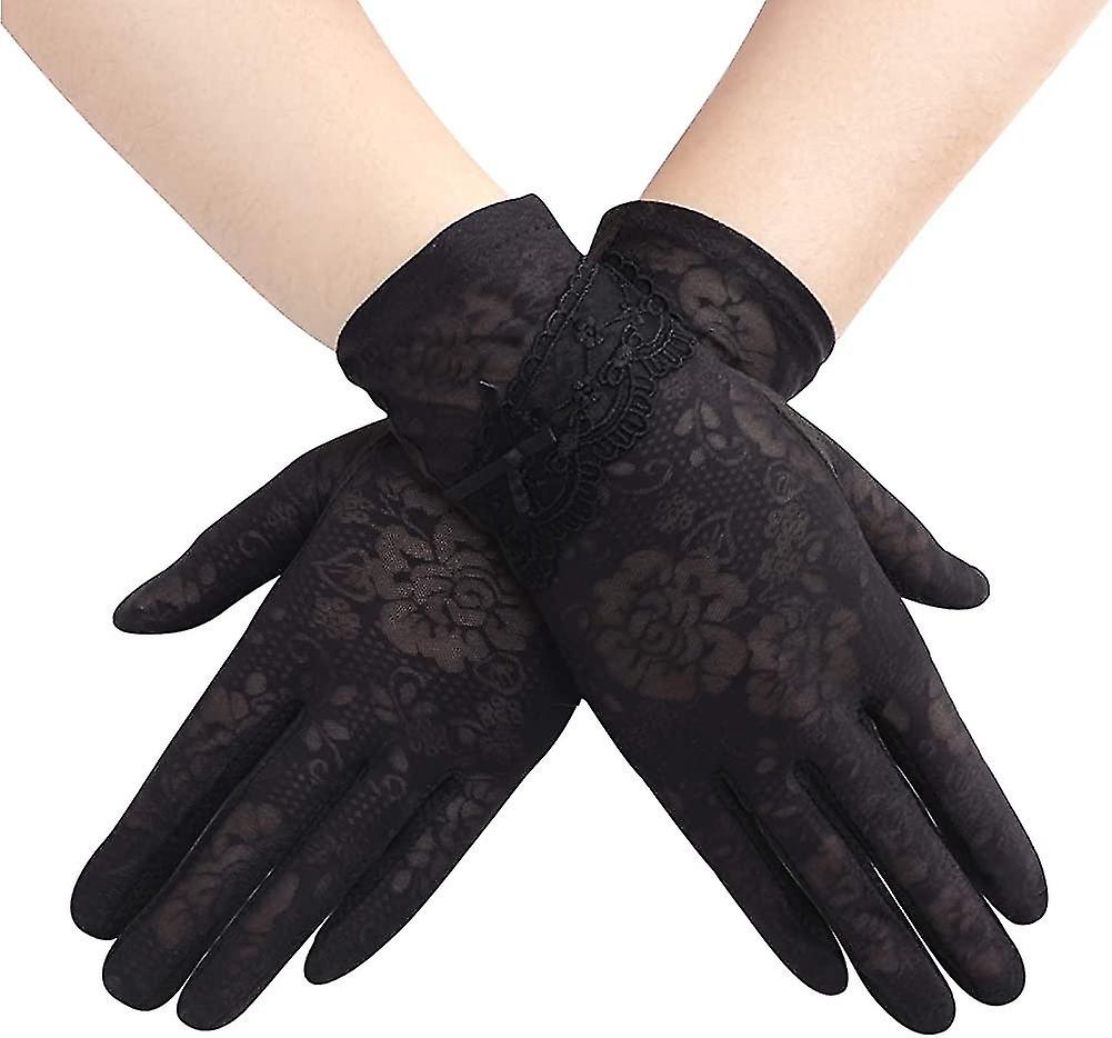 Women Sun Uv Protection Driving Gloves Summer Short Floral Lace Anti-skid