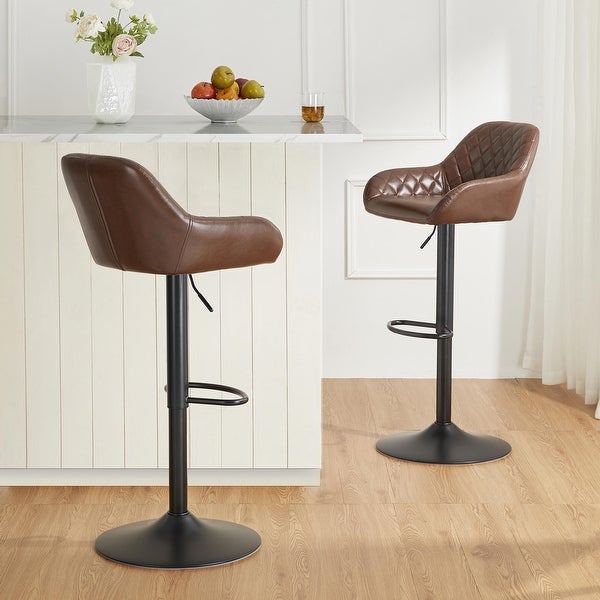 Glitzhome Set of 2 Modern Quilted Leatherette Adjustable Swivel Bar Stools