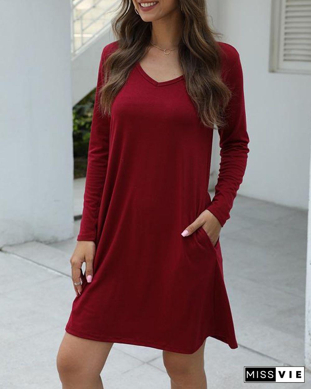 Women Casual Solid Color Mini Dress