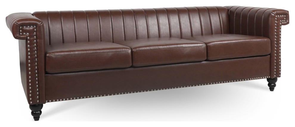 83 quotFaux leather Square Arm Sofa with Nailhead Trim   Traditional   Sofas   by AquaView Inc  Houzz