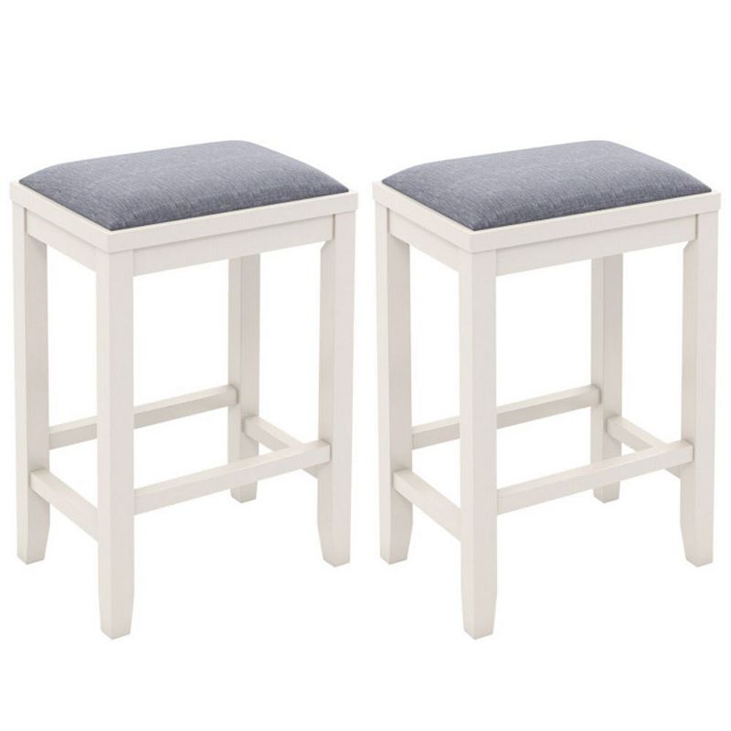 Hivago 2 Pieces 25 Inch Upholstered Bar Stool Set with Solid Rubber Wood Frame and Footrest