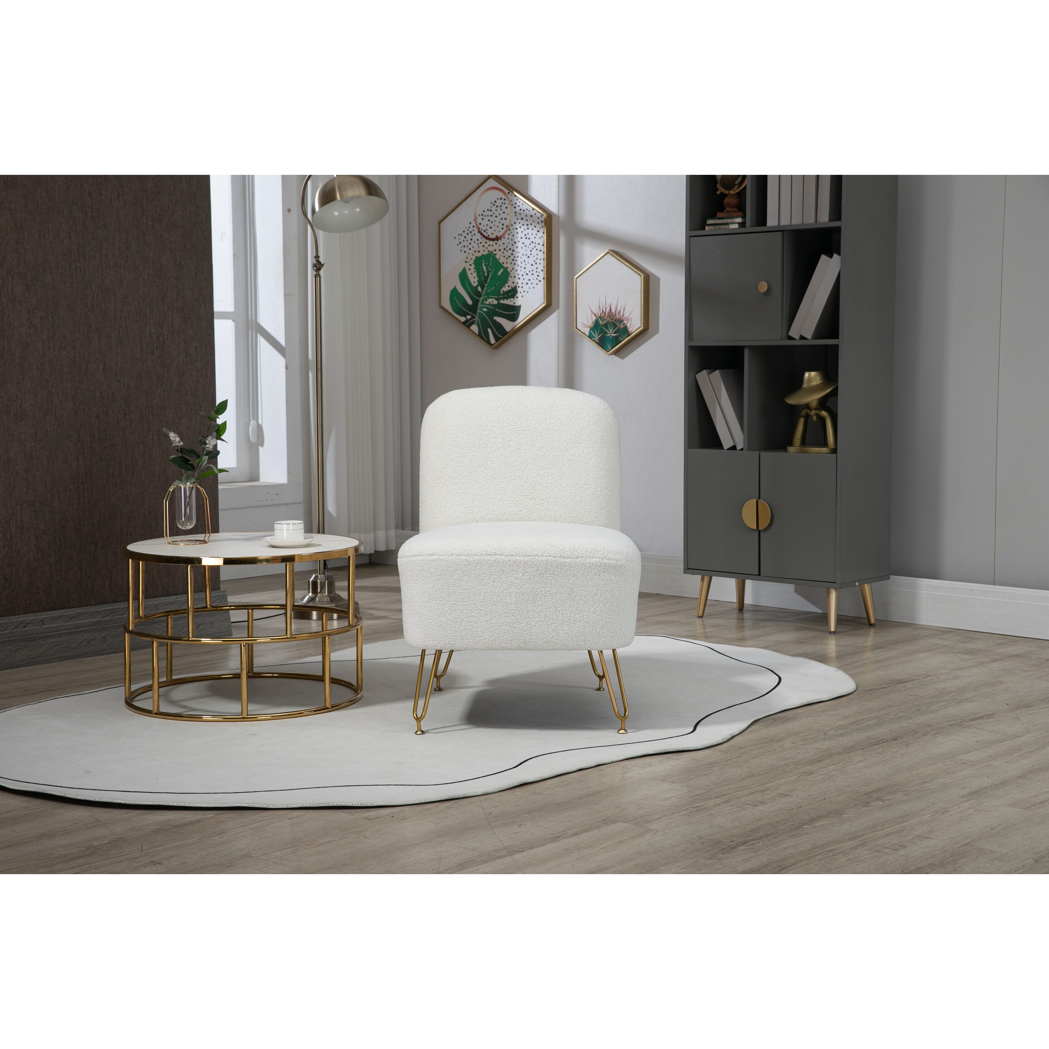 Velvet Accent Chair Leisure Single Reading Armless Chair， Gloss White