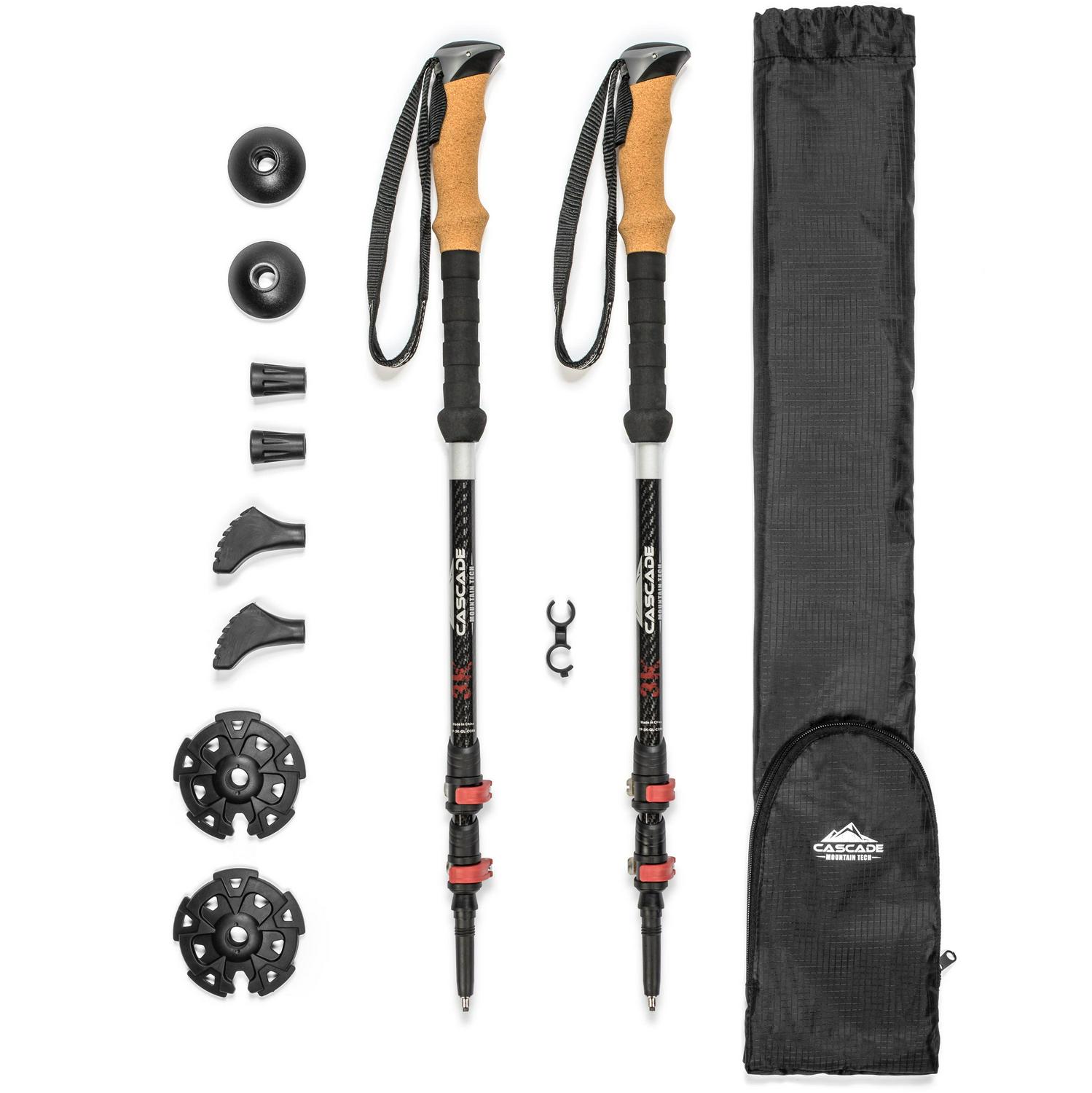 Cascade Mountain Tech 3K Carbon Fiber Quick Lock Cork Grip Trekking Poles  Collapsible Walking or Hiking Stick