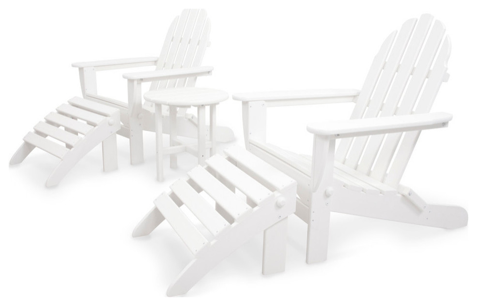 Ivy Terrace Classics 5 Piece Folding Adirondack and Ottoman Set   Beach Style   Outdoor Lounge Sets   by POLYWOOD  Houzz