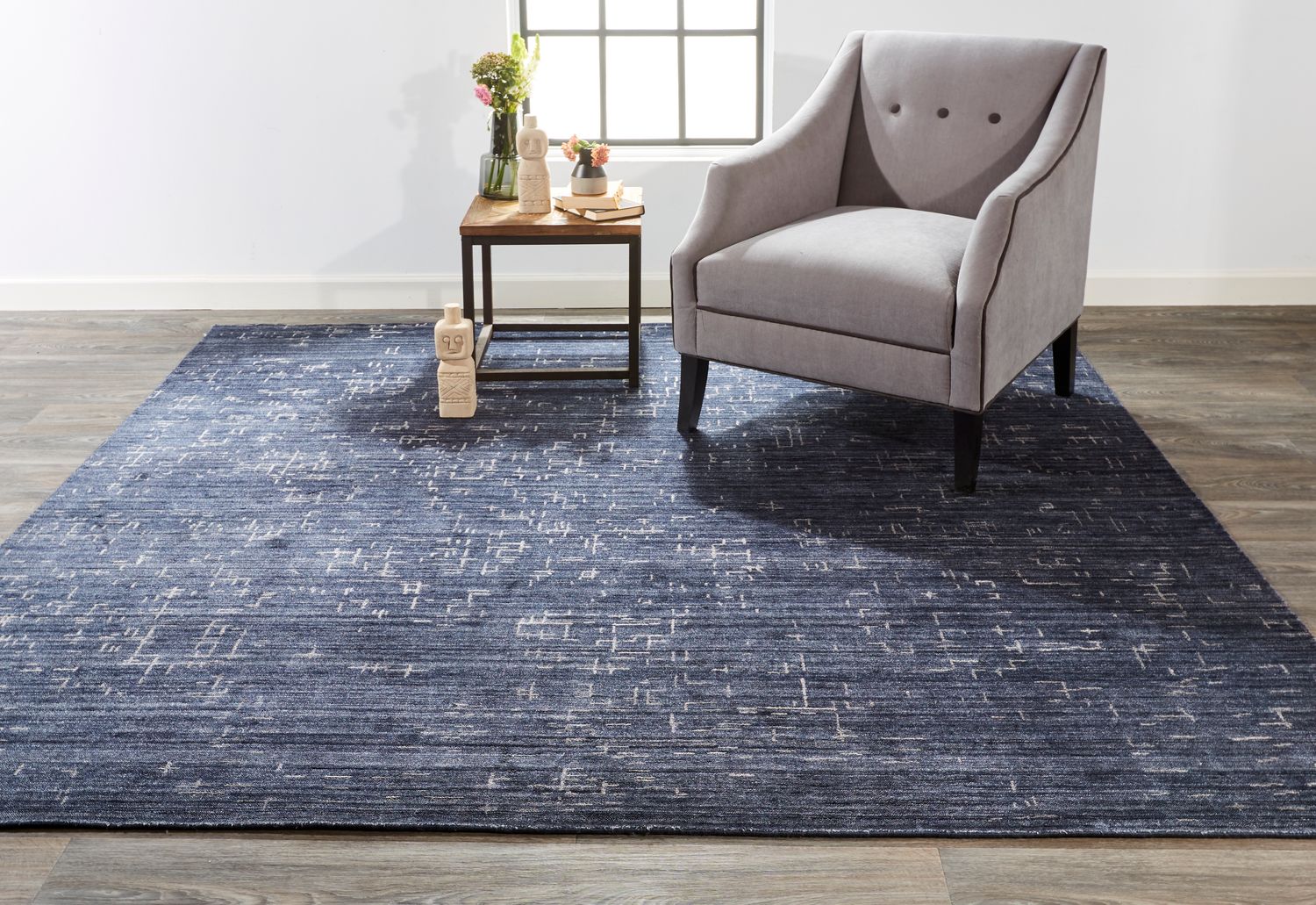 Miska Hand Woven Blue and Ivory Rug by BD Fine