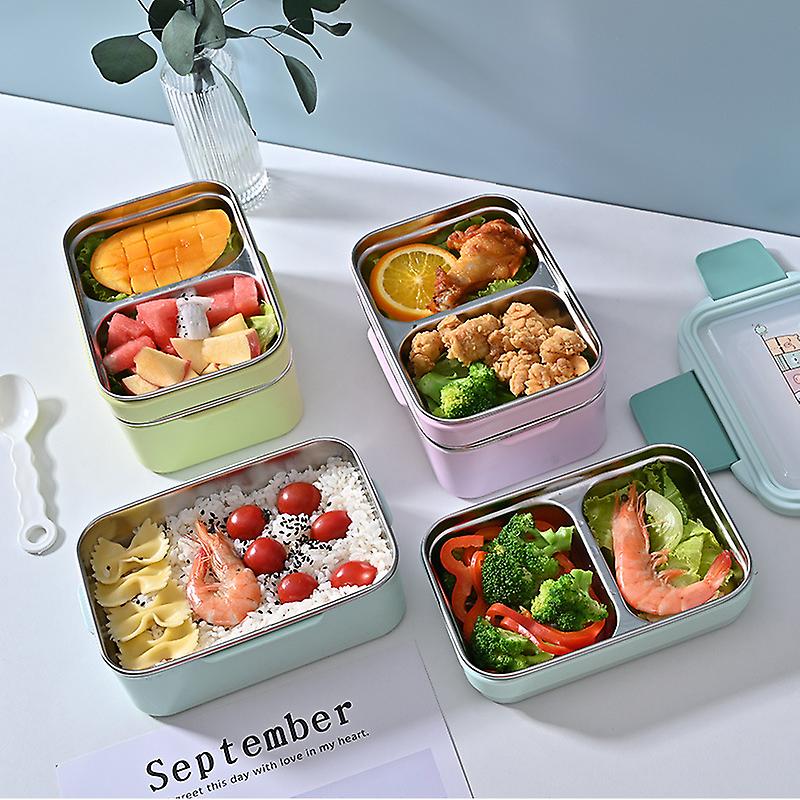 Pink Portable Stainless Steel Insulated Lunch Box Double-layer Separated Lunch Box Set