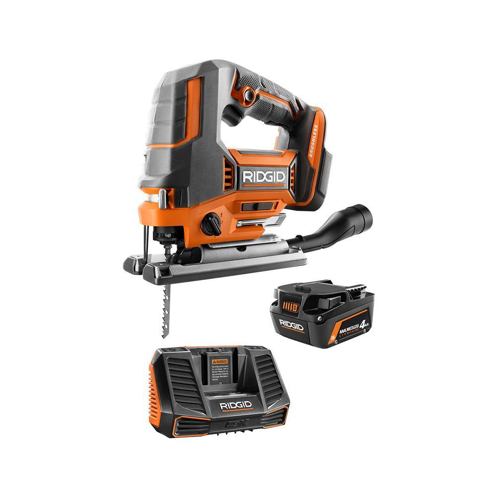 RIDGID 18V Brushless Cordless Jig Saw Kit with 4.0 Ah MAX Output Battery and Charger R8832B-AC9540