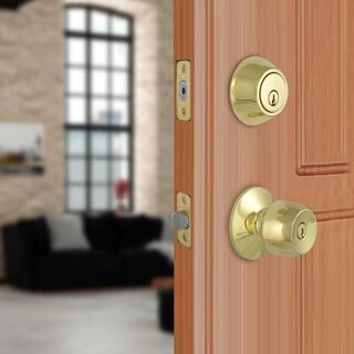 Defiant Naples Polished Brass Combo Pack with Single Cylinder Deadbolt 32MYE7D1B