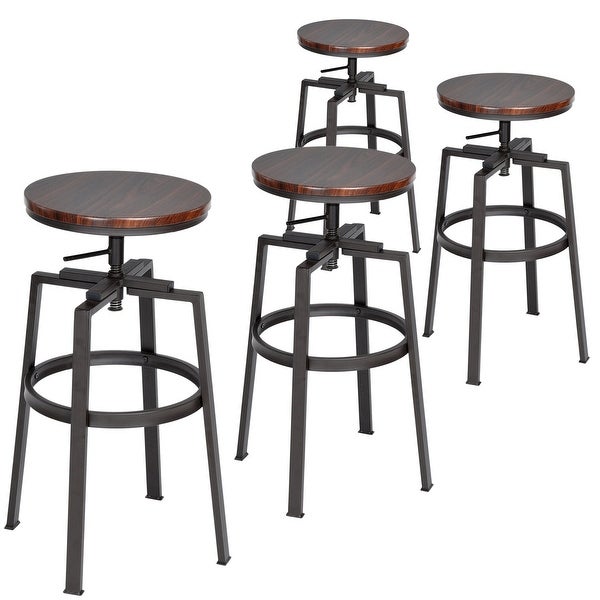 Homy Casa Swivel Walnut Adjustable Height Bar Stool (Set of 4)