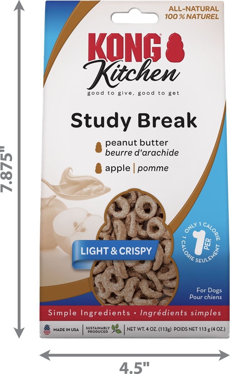 KONG Kitchen Study Break Grain-Free Peanut Butter Crunchy Dog Treats， 4-oz box