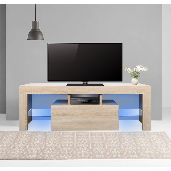 Media Console Table with LED Lights and Storage Cabinet， Up to 60