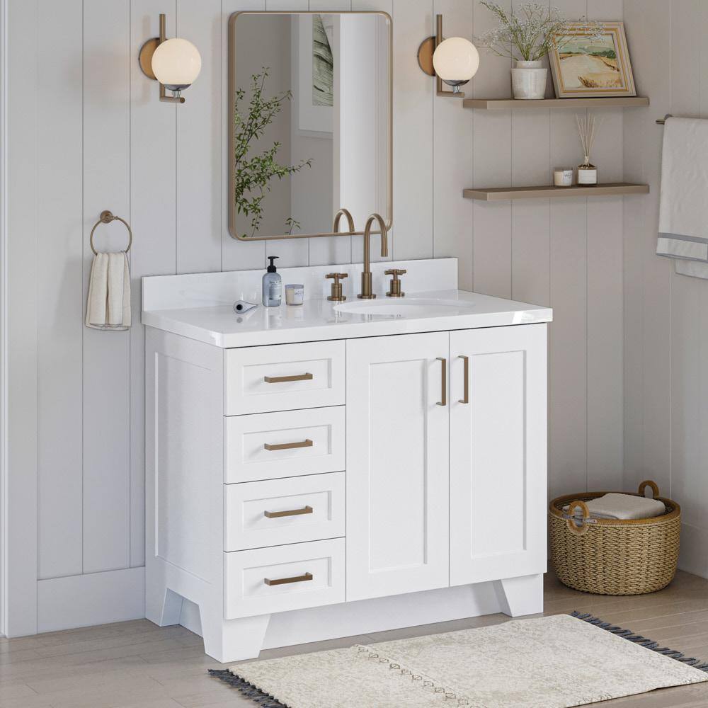 ARIEL Taylor 43 in. W x 22 in. D Bath Vanity in White with Quartz Vanity Top in White with White Basin Q043SRWQOVOWHT