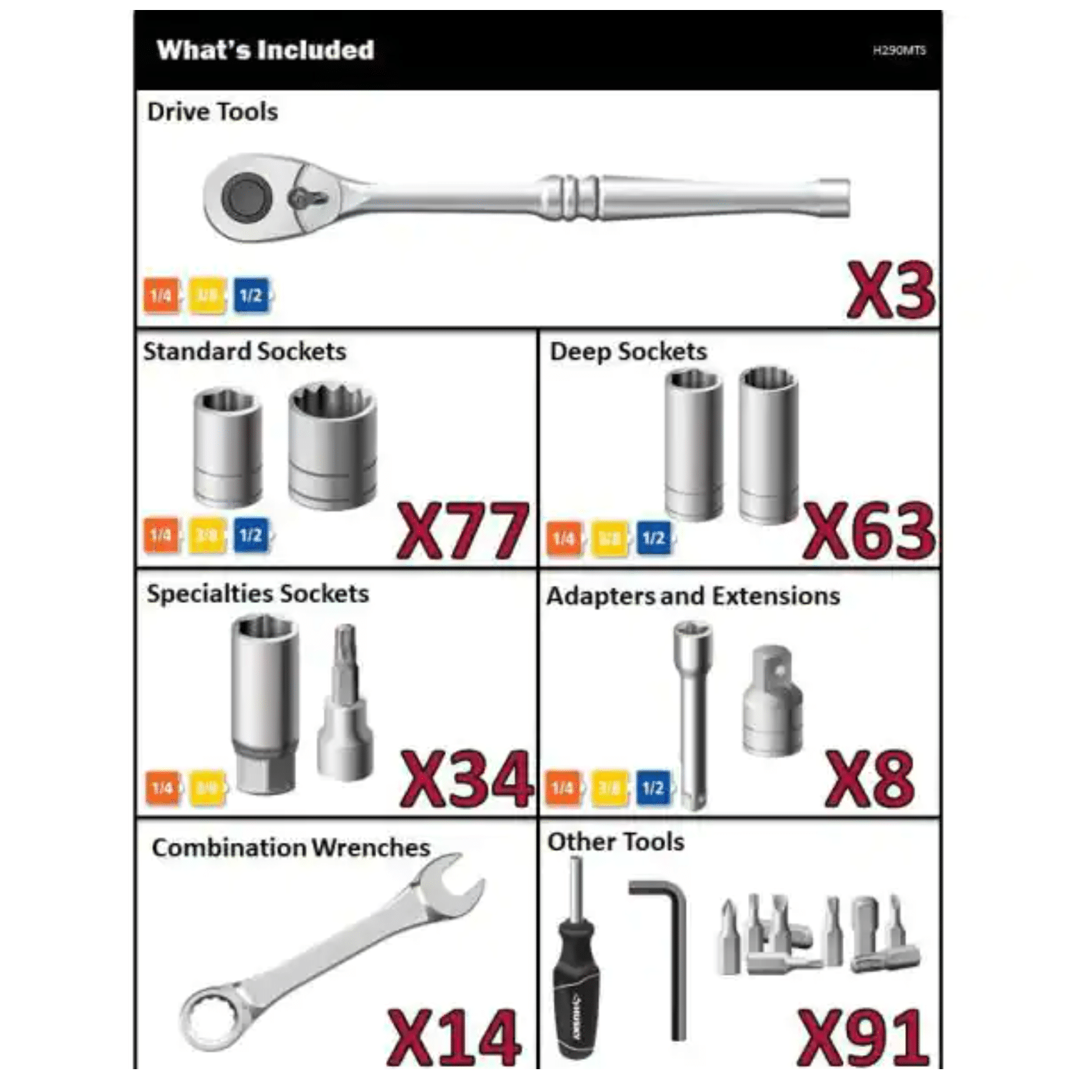 Husky Mechanics Tool Set， 290-Piece (H290MTS)