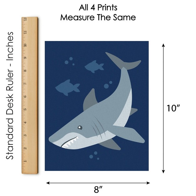 Big Dot Of Happiness Shark Zone Unframed Jawsome Ocean Kids Room Linen Paper Wall Art Set Of 4 Artisms 8 X 10 Inches