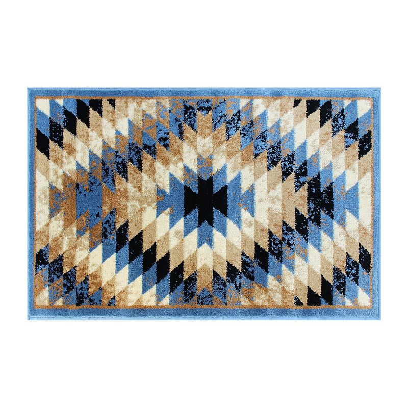 Masada Rugs Masada Rugs Stephanie Collection 2'x3' Area Rug Mat with Distressed Southwest Native American Design 1106 in Blue Black， Brown and Beige