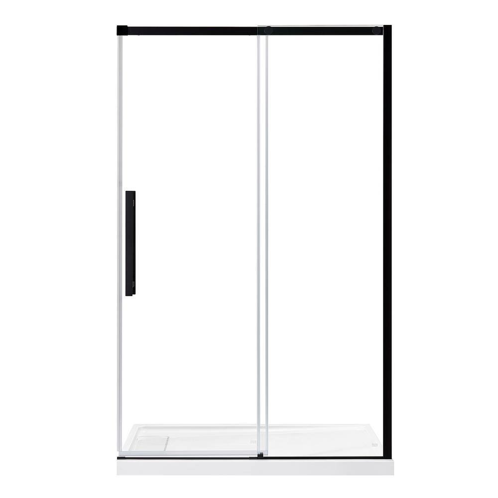 Glacier Bay Tidal 48 in. W x 78.74 in. H Sliding Semi Frameless Shower Door in Matte Black GBSH153