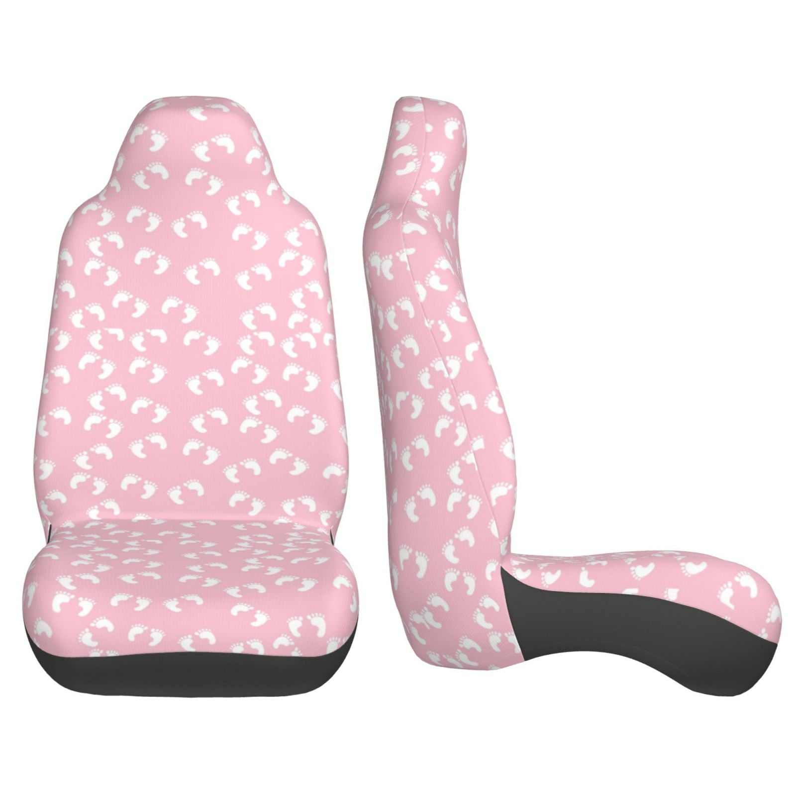 TEQUAN Front Seat Covers， Pink Baby Footprints Pattern 2 Piece Car Seat Cover Fit Most Car SUV Truck Van