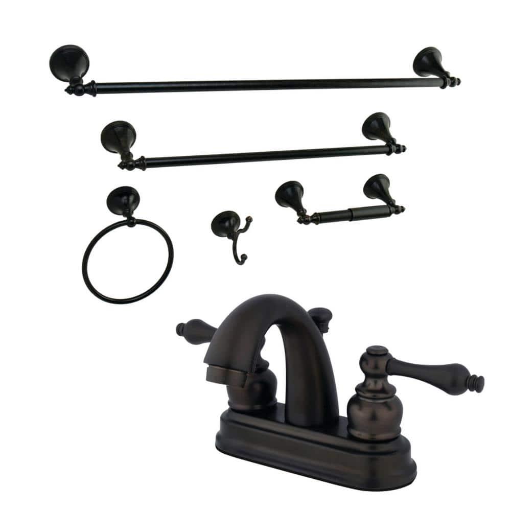 Kingston Brass Traditional 4 in Centerset 2Handle Bathroom Faucet with Bathroom Accessory Set in Oil Rubbed Bronze