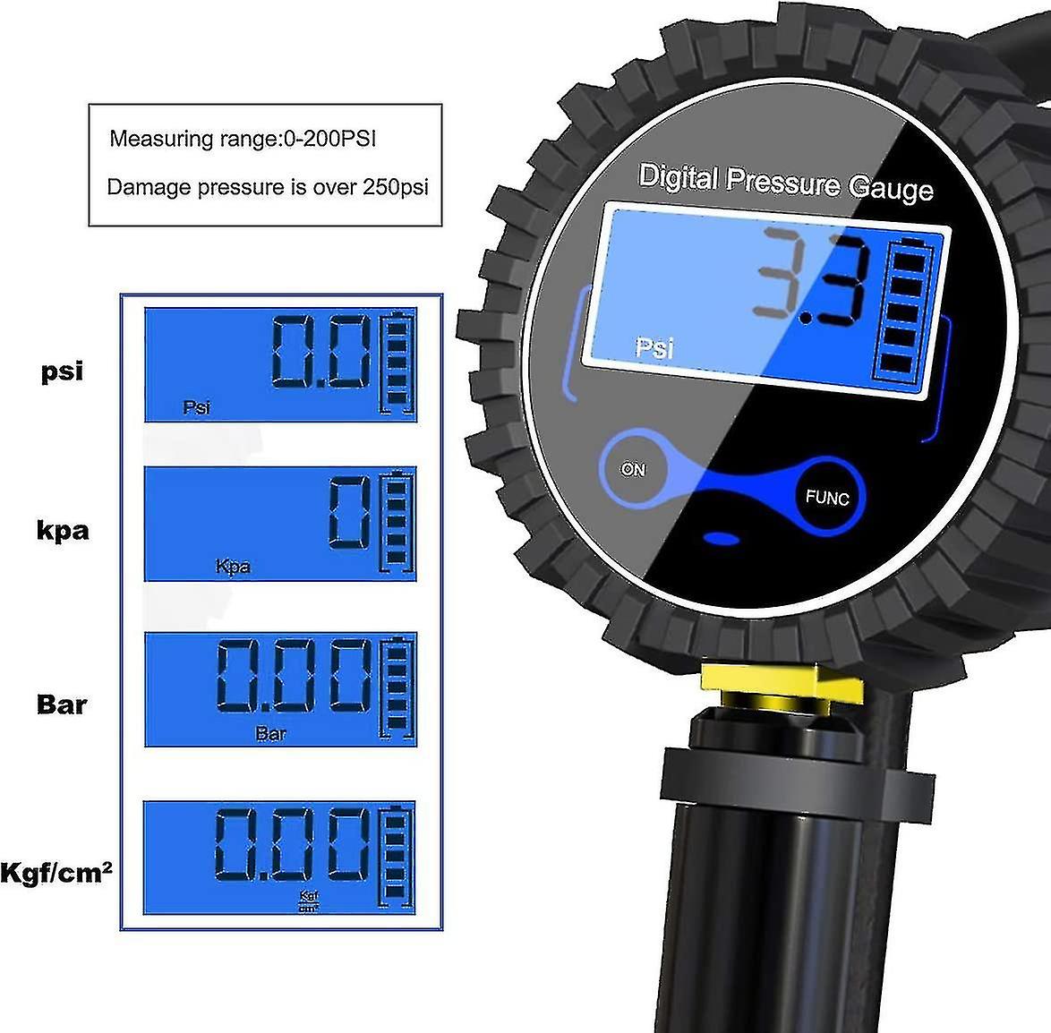 Digital Tire Gauge 250 Psi， Highly Digital Tire Pressure Gauge With Inflation Gun