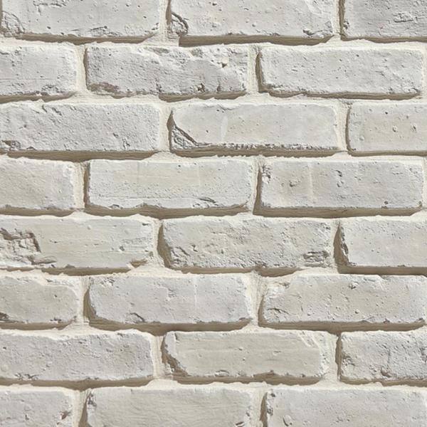 Koni Brick Old Chicago Blanc 7.08 in. x 2.50 in. Thin Brick 7.87 lin. ft. Corners Manufactured Stone Siding KBCN-276BLC