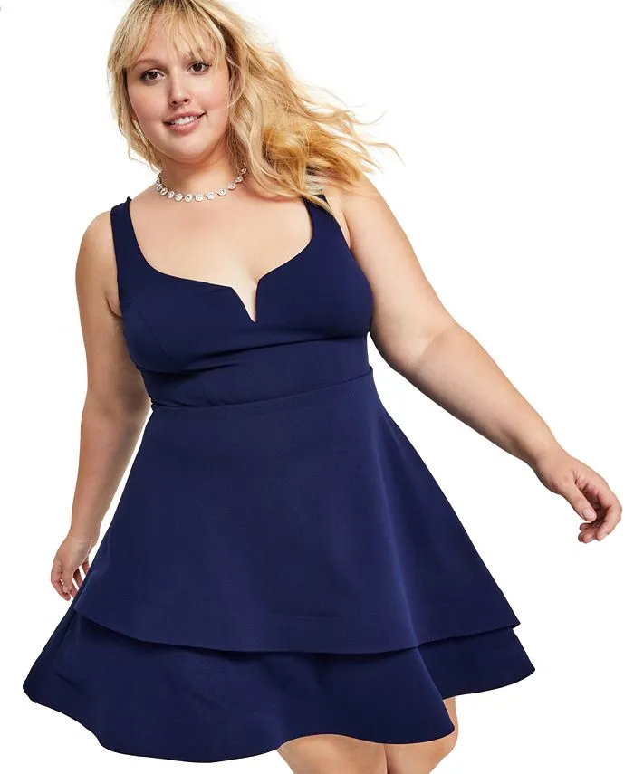 Trendy Plus Size Notched-Neck Tiered-Hem Dress