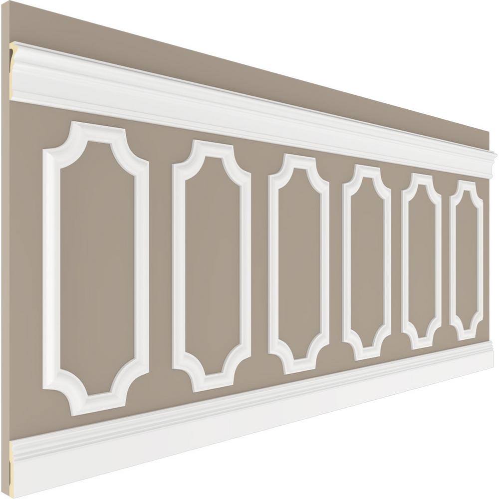 Ekena Millwork 94 12 in. (Adjustable 40 in. to 44 in.) 26 sq. ft. Polyurethane Ashford Scalloped Panel Wainscot Kit Primed WPKUSC011P040