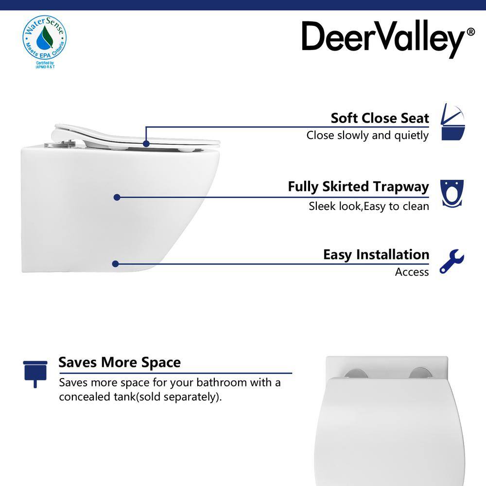 DEERVALLEY Liberty Wall-Mounted 1-Piece 0.81.6 GPF Dual Flush Elongated Toilet in White DV-1F0069