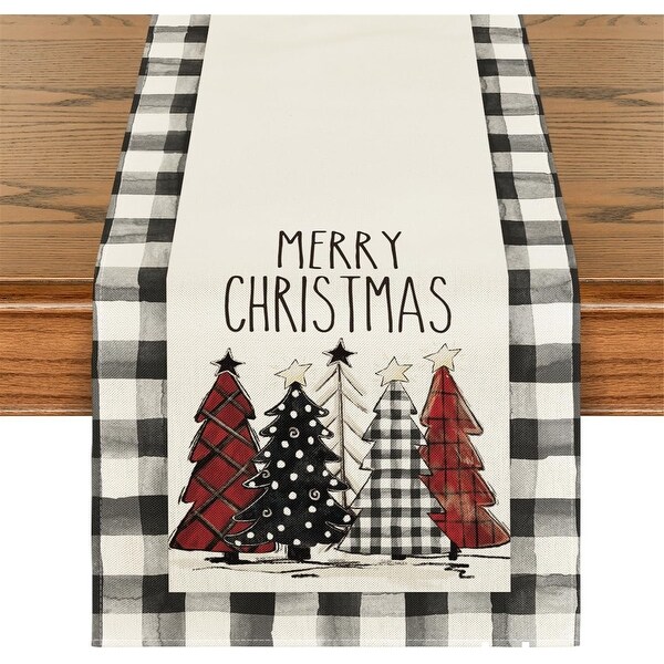 Plaid Christmas Trees Merry Xmas Table Runner