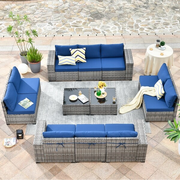 HOOOWOOO 12Piece Outdoor Patio Furniture Modular Wide Armrest Sectional Sofa Set