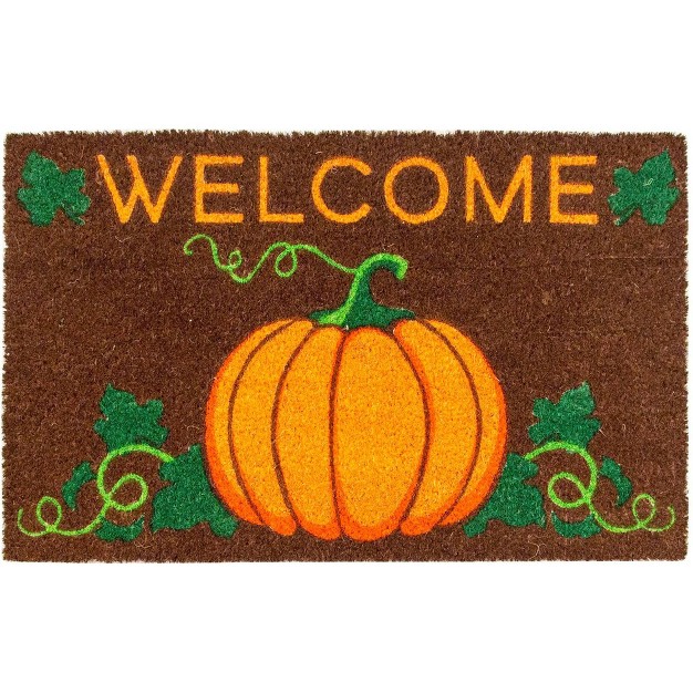 X 2 x27 4 quot Welcome Pumpkin Indoor outdoor Coir Doormat Brown orange green Entryways