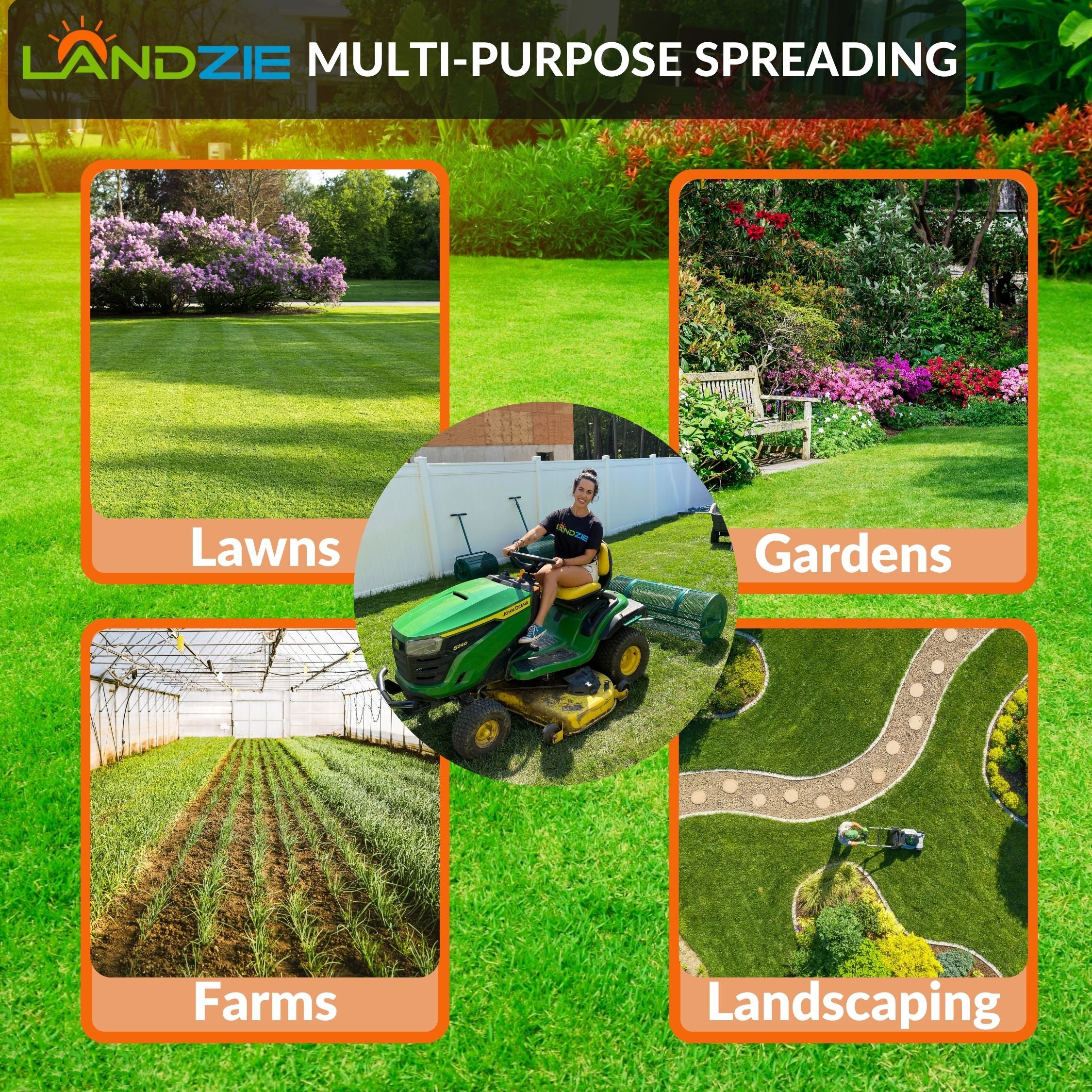 Landzie Lawn & Garden Spreaders - 36 Inch Heavy Duty Metal Mesh Basket Push/Tow Spreader - Compost, Peat Moss, Top Soil, Mulch - Durable Lightweight Multi-Purpose Yard Care Equipment - Manure Spreader