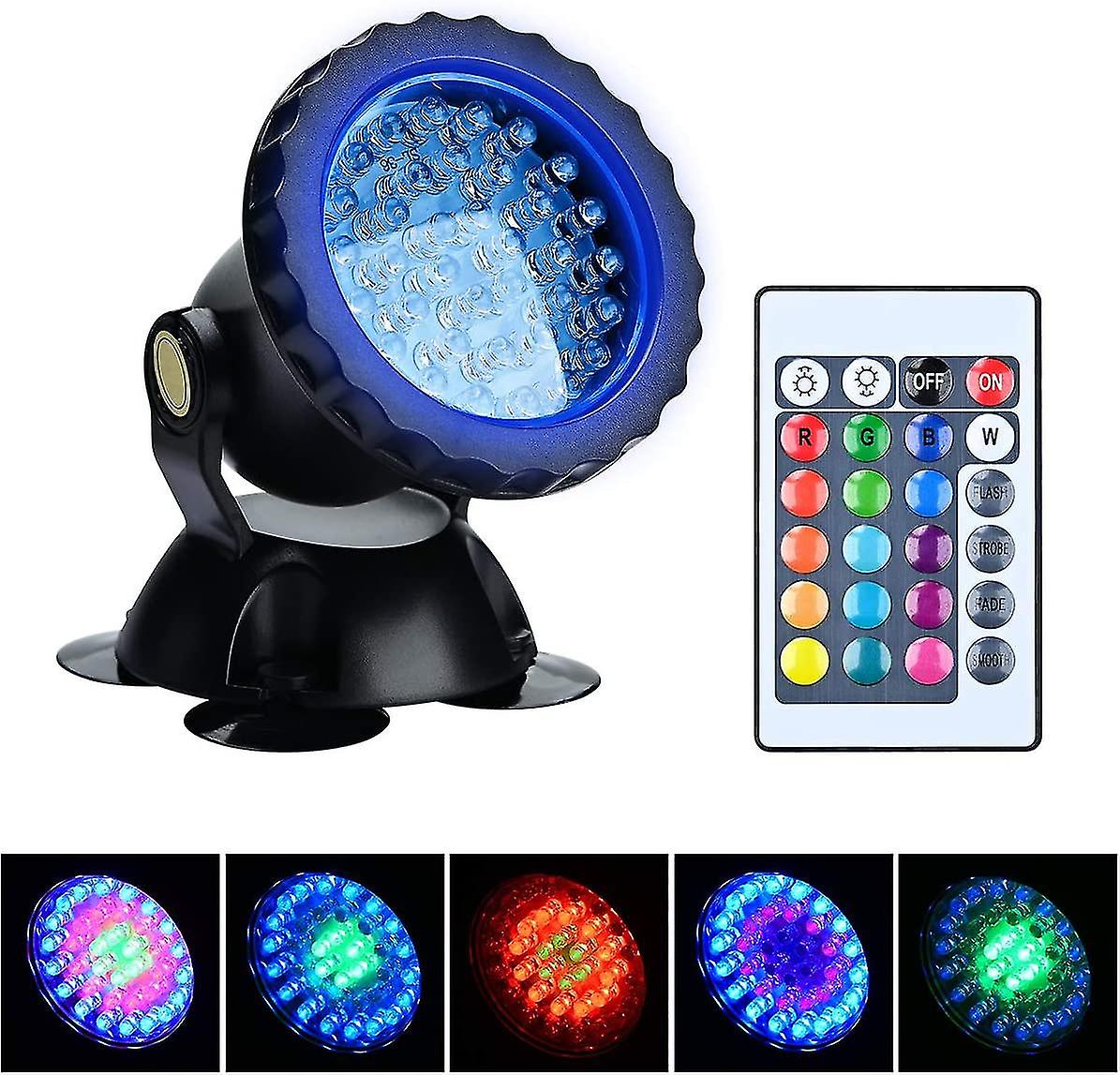 Rgb Underwater Adjustable Angle Led Diving Fish Light， Ip68 Waterproof With Remote Control For Pond Fountain (1 Pack)