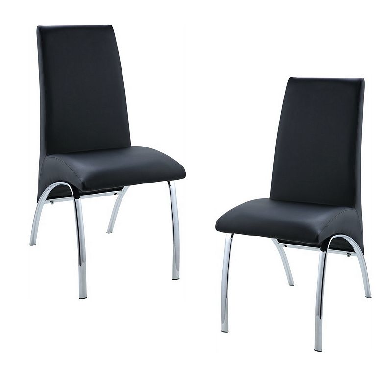 Leatherette Upholstered Side Chairs with Metal Base， Black and Silver， Set of Two