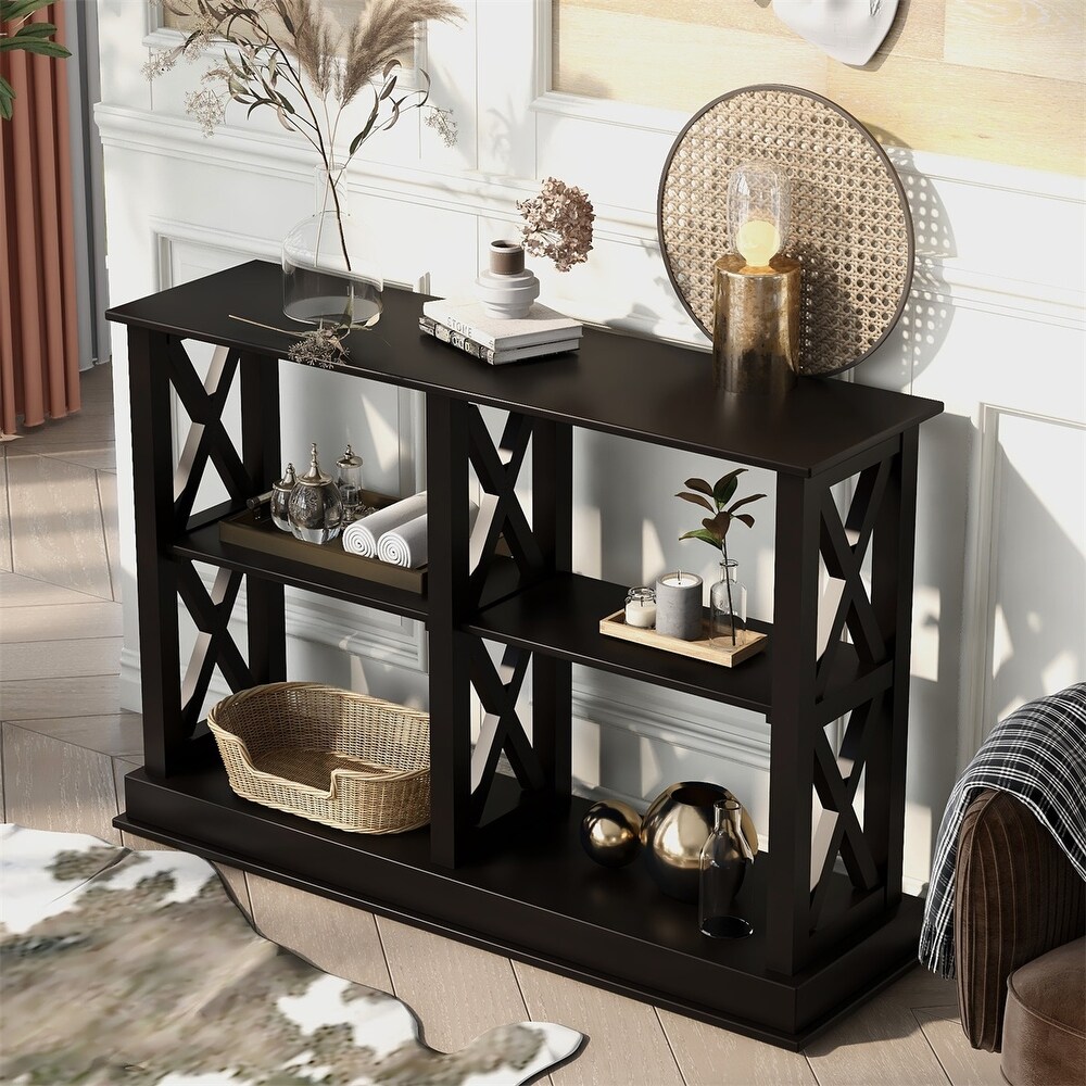 Merax Console Table with 3 Tier Open Storage Spaces and X Legs