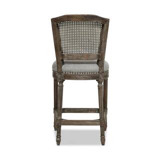 Jennifer Taylor Triomphe 26 in. Heathered Grey High Back Rattan Wicker Counter Bar Stool with Linen Seat 81220-MLH