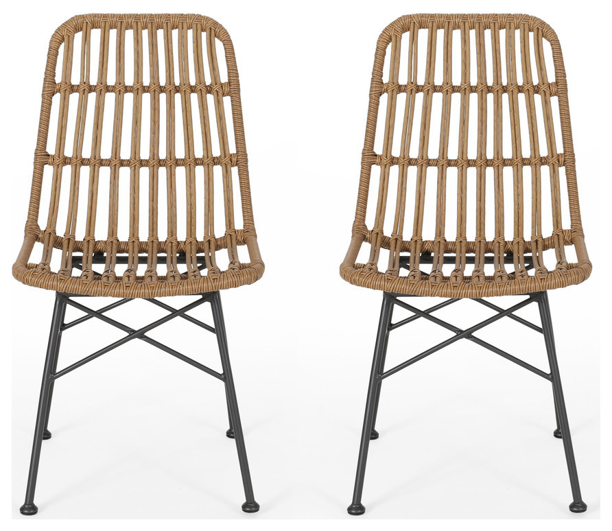 Silverdew Indoor Wicker Dining Chairs  Set of 2   Tropical   Dining Chairs   by GDFStudio  Houzz