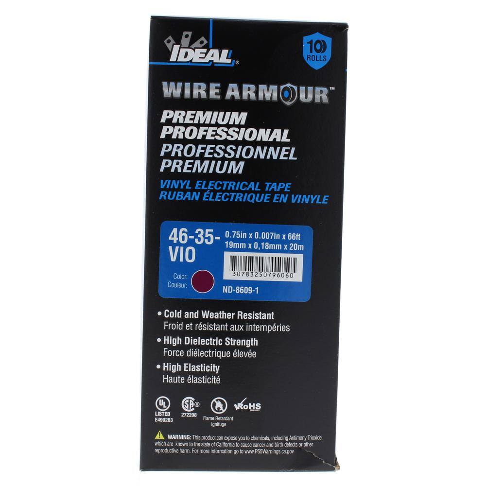 IDEAL Wire Armour 34 in. x 66 ft. Premium Vinyl Tape Violet (10-Pack) 46-35-VIO-10PK