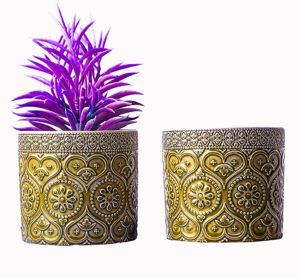 Embossed Round Large Metal Planter Pot  Plants Gardening Powder Coated Long Last Large Metal Flower Patio Planter