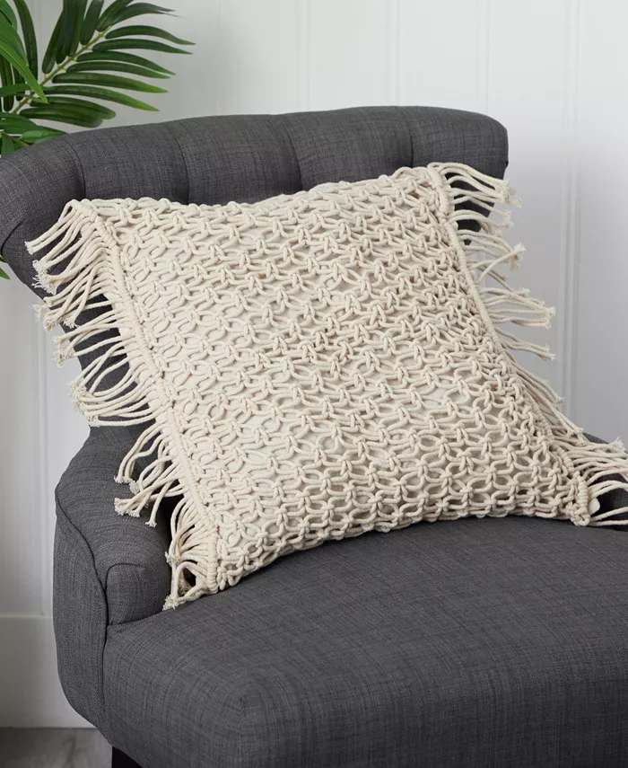 Nearly Natural Boho Fringed Woven Macrame Decorative Pillow Cover， 18