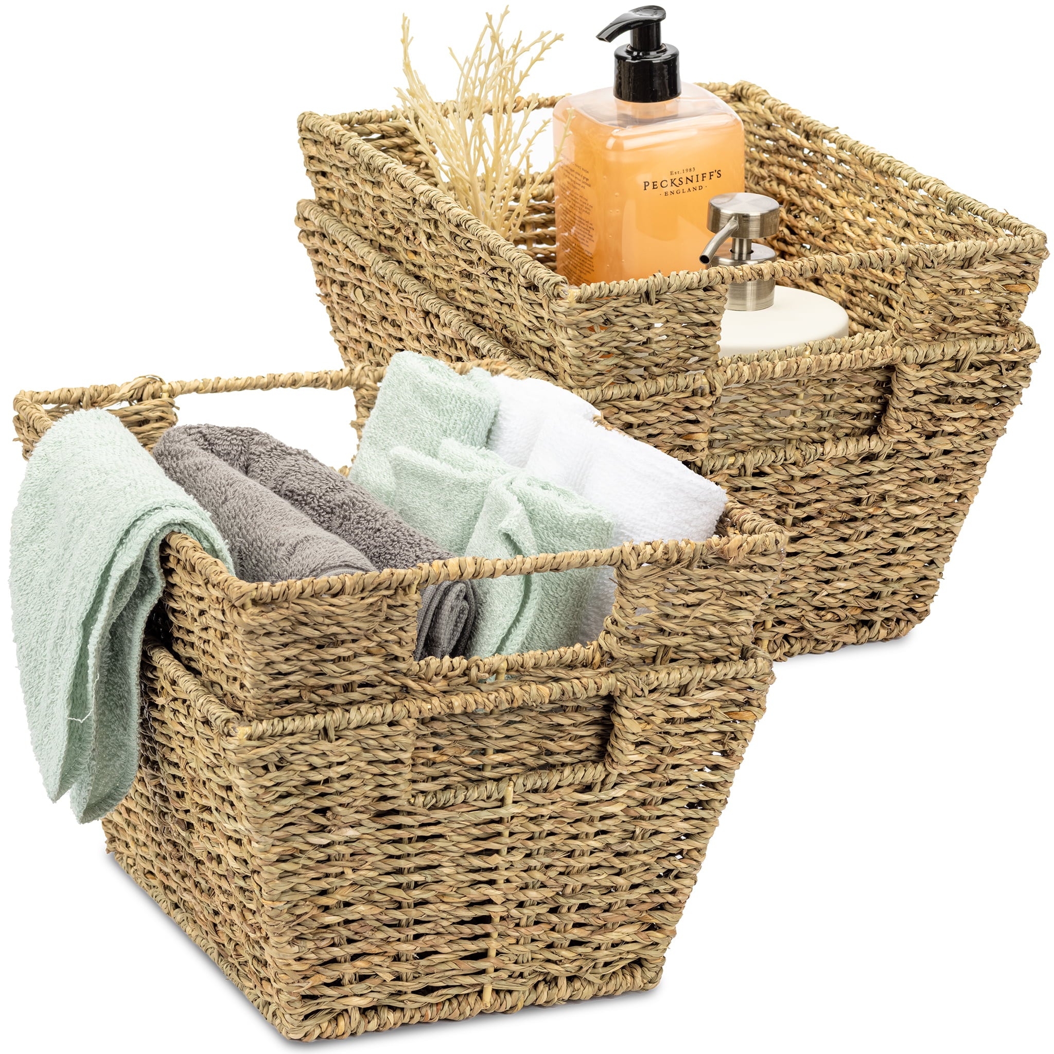 Sorbus Woven Wicker Storage Baskets for Organizing, Seagrass Closet Organizer Bins, Organization Storage Bins for Living Room, Bathroom Towels, Kitchen Pantry Cabinet, Bedroom, Handmade 2-PACK