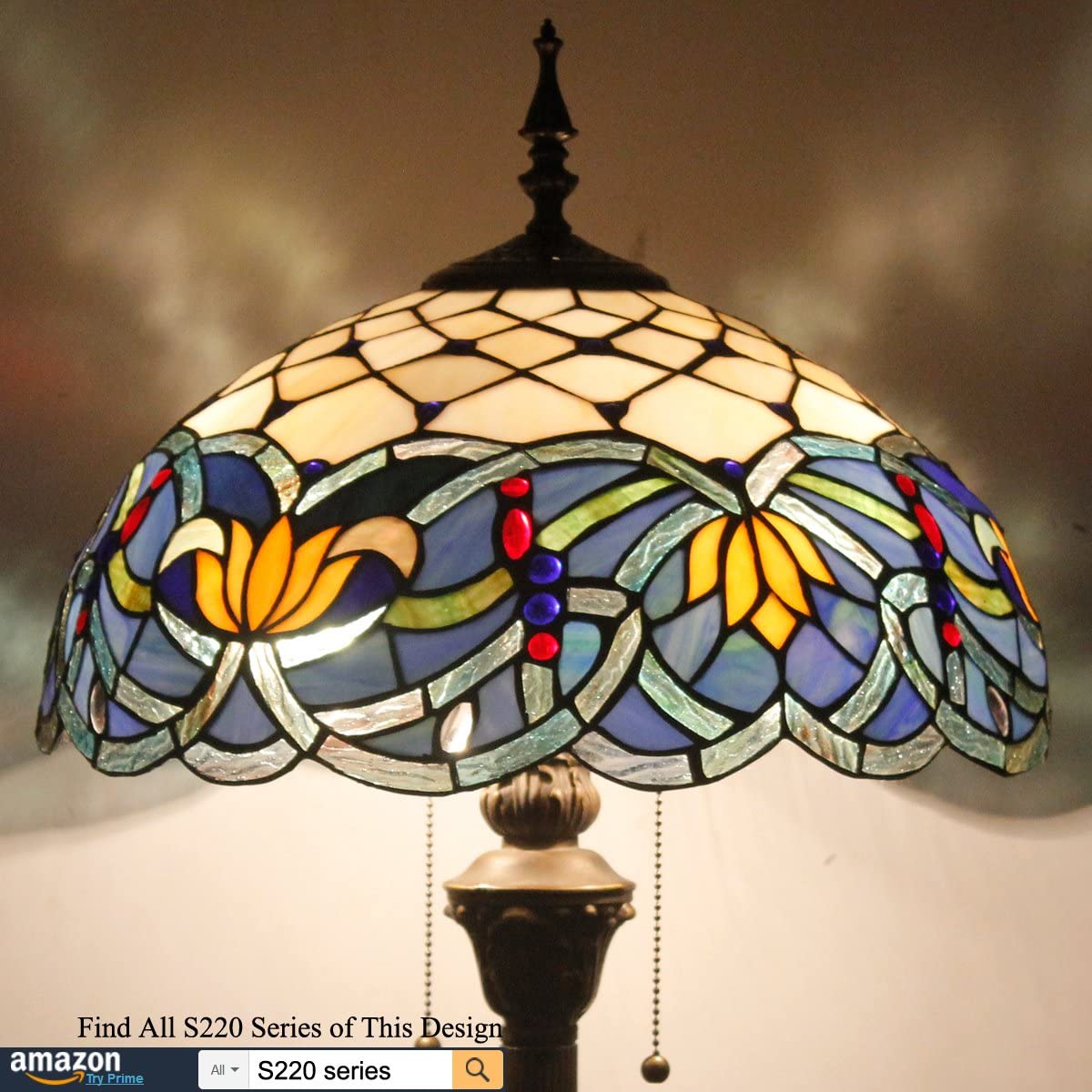 BBNBDMZ Tiffany Floor Lamp Blue Lotus Stained Glass Flower Standing Reading Light 16X16X64 Inches Antique Pole Corner Lamp Decor Bedroom Living Room  Office S220 Series