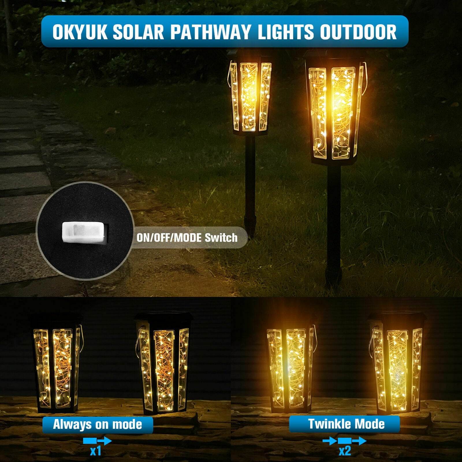 2PCS LED Solar Hanging Lights Waterproof Auto on/off Patio Landscape Lantern Lamps， ABS， Black