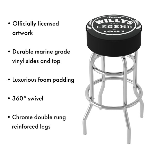 Jeep Willys Legend 360 Degree Swivel Barstool with Foam Padded Seat - 20 x 20 x 31