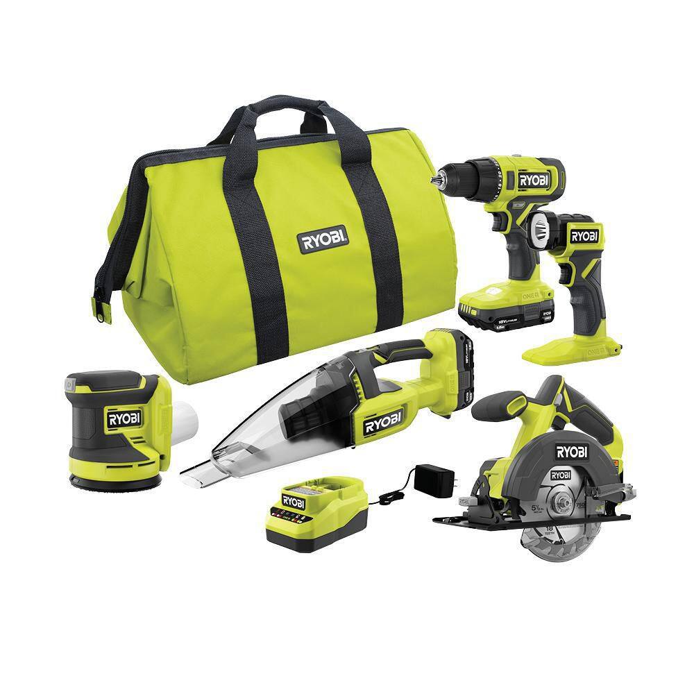 Ryobi ONE+ 18V Cordless 5-Tool Combo Kit with (2) 1.5 Ah Batteries Charger and Tool Bag PCL1503K2